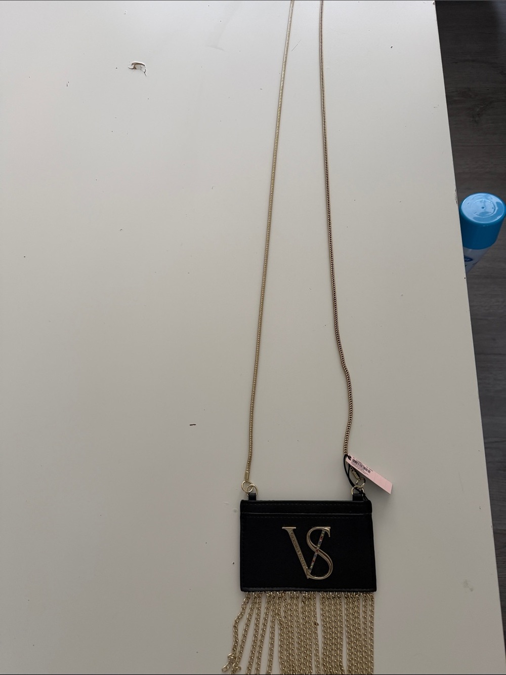 Victoria's Secret Black Mini Fringe Crossbody with Gold Chains
